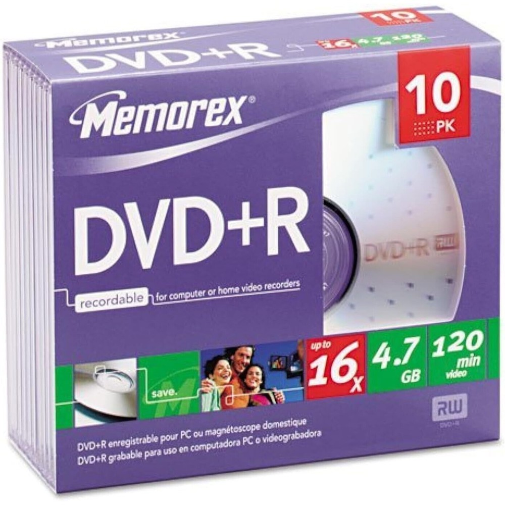 Memorex DVD+R 10 Pack With Slim Cases ~ Up To 16x 4.7 GB 120 min ~ NEW & SEALED
